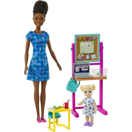 Barbie Careers Teacher Playset with Brunette Fashion Doll, 1 Small Doll, Furniture & Accessories