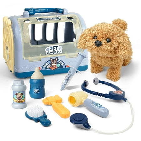 YCFUN Veterinarian Kit for Kids Doctor Play Set for Toddlers, Pet Care Dog Vet Play Set with Case