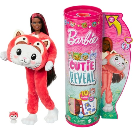 Barbie Cutie Reveal Costume-Themed Series Doll & Accessories with 10 Surprises, Kitten as Red Panda