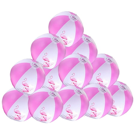 12" Pink Flamingo Party Pack Inflatable Beach Balls - Beach Pool Pink / Flamingo Party Toys 12 Pack