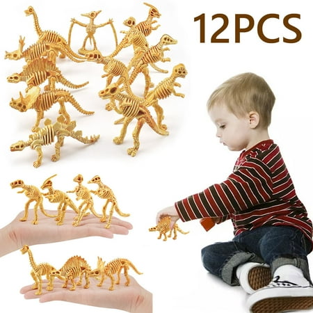 Fyeme 12pcs Dinosaur Fossil Skeleton Assorted Dino Bones Assorted Dinosaur Skeleton Toy , Made of Plastic for Science Play, Party Favor, Decorations and Stocking Stuffer