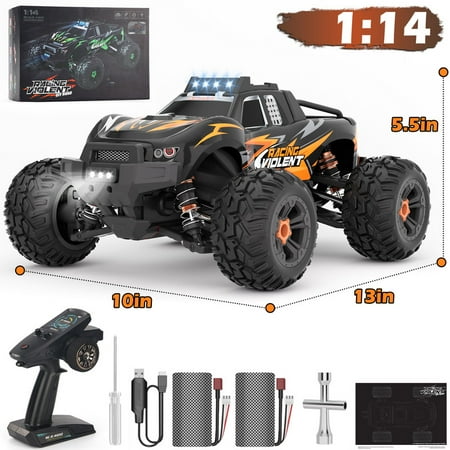 Yexmas Fast RC Cars for Adults 40+KM/H All Terrain High-Speed Remote Control Car,4WD 1:14 Scale RC Truck with 70 Min Runtime, 2 Batteries Gifts Toys for Kids Orange