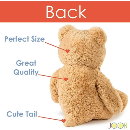 JOON Big Teddy Bear - Fluffy Faux Fur, Ribbon & Bow Signature Footprints- Huggable & Lovable Joy - Ideal Gift for Baby Showers, Loved Ones – Perfect Big Cuddly Plush Toy Companion, 28 Inches, Tan