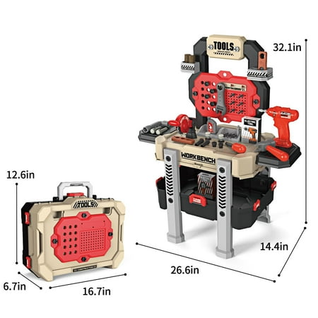ALLJOY Kids Work Bench with Tools and Electric Drill, 78 Pcs Kids Toddlers Tool Set,Pretend Play Workbench Construction Toys for Boys Girls