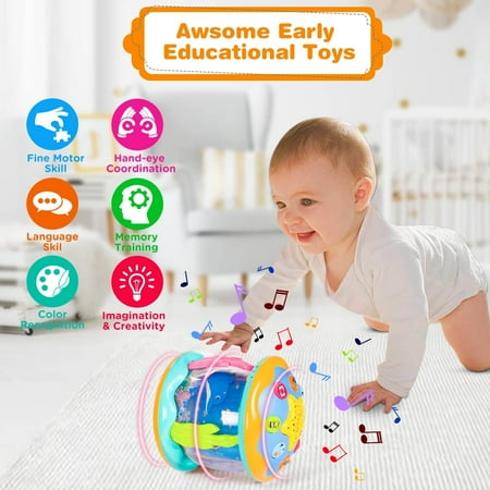 Ucradle Musical Learning Toys for 6-12 Months, 4-in-1 Ocean Rotating Star Light Projector, Sensory Crawling Toys for Infants, Babies, and Toddlers