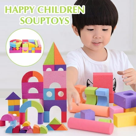 Jieluotekeji 50 Pieces EVA Foam Bright Colored Building Set Educational Toys for Kids