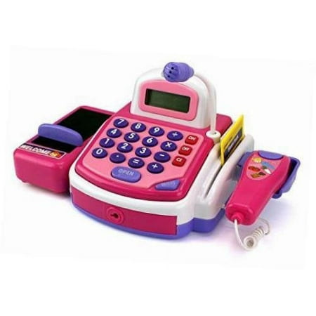 Activity Learning Family Battery Operated Electronic Cash Register Toy Pretend Play Microphone, Scanner, Money and Credi