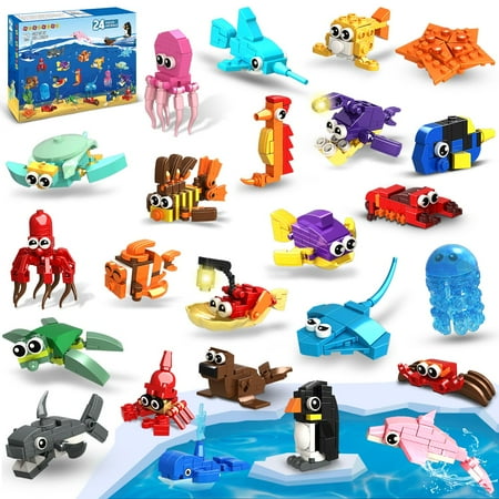 HogoKids 24 Pack Party Favors Building Set, 629pcs Marine Animals Building Blocks Toy for Kids Aged 6-12