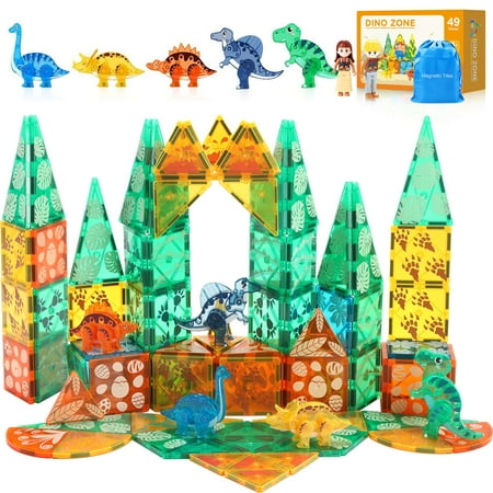 Magnetic Tiles Dinosaur Toys 3D Movable Dinos Blocks for Kids 3-5 5-7 Toddler Outdoor Sensory Toys, STEM Educational Magnetic Tiles for 3+ Years Old Boys Girls Kids