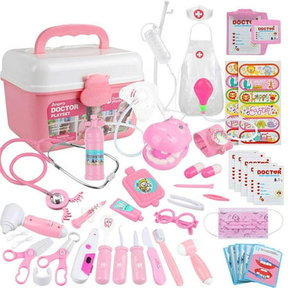 Anpro Doctor Kit for Kids, 46Pcs Pink Medical Toy Kids Pretend Educational Play Set with Stethoscope Doctor Role Play Gifts for Toddler Boys & Girls 3-6 Years