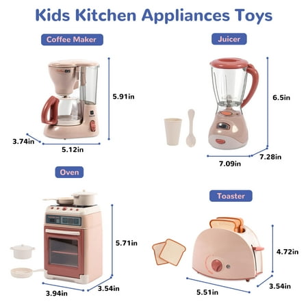 Wisairt Play Kitchen Set, 4Pcs Toy Kitchen Appliance w/Oven Toaster Coffee Maker Juicer, Khaki