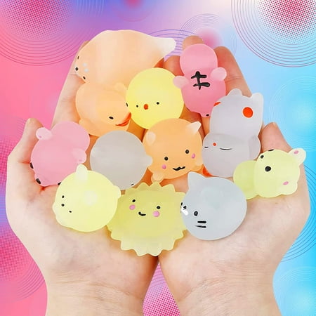 Springcorner 20Pcs Mochi Squishy Toys Glow in The Dark, Cute Mini Animals Stress Toys Party Favors Squishies Toys Birthday Gift for Girls and Boys