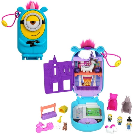 Polly Pocket Playset, Minions Compact with 9 Accessories, 1 Doll, 2 Minions and Unicorn Toy