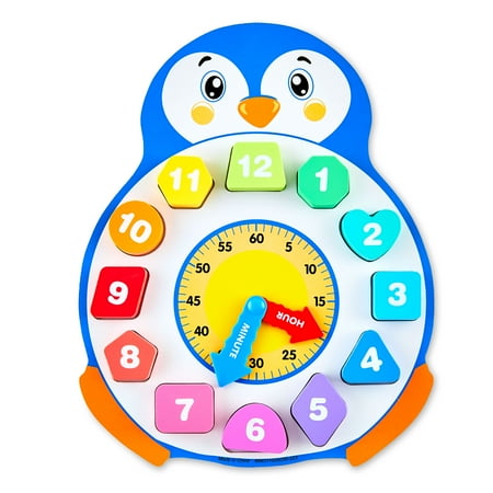 Spark Create Imagine Wooden Penguin Clock Puzzle, 13 Pieces, Baby and Toddler Toys