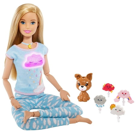 Barbie Breathe with Me Meditation Doll, Blonde, with 5 Lights & Guided Meditation Exercises, Puppy and 4 Emoji Accessories