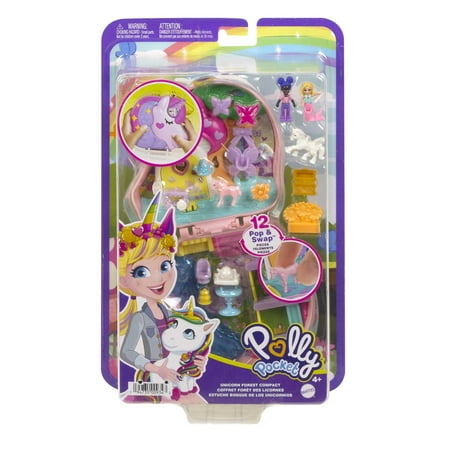 Polly Pocket Unicorn Tea Party Compact Playset with 2 Micro Dolls & Accessories, Travel Toys