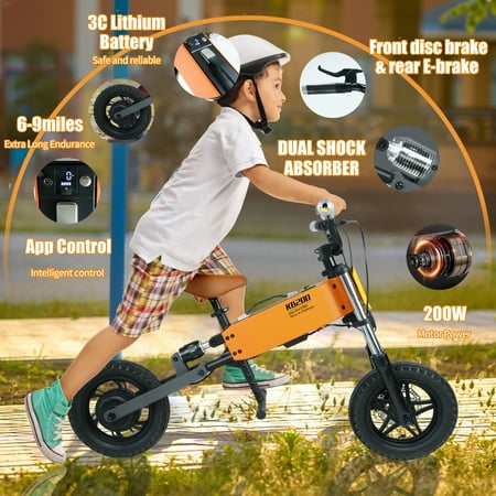 24V Electric Balance Bicycles for Kids 6-10, 200W Dirt Bicycles with Mobile App, Gps, Removable Battery 12" Tire, Ride on Toy Dirt Bike for Kids 6-10 Years Old Boys & Girls, Orange