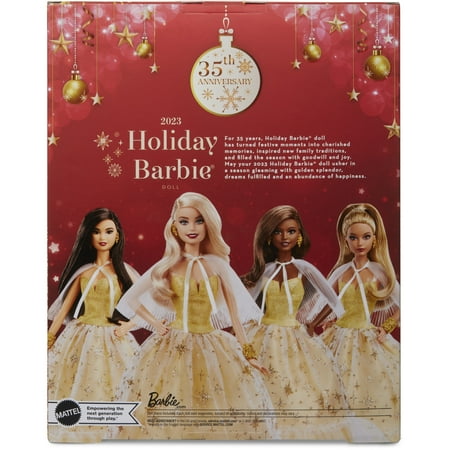 2023 Holiday Barbie Doll, Seasonal Collector Gift, Golden Gown and Blond Hair