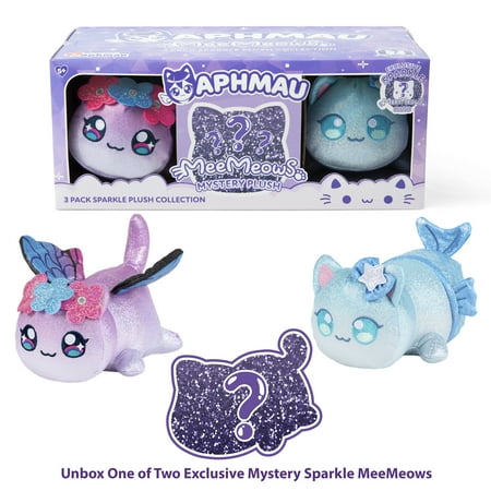 Aphmau 6” MeeMeow Plush Sparkle Collection 3-Pack, Surprise Box that includes 2 Sparkle Plush + 1 Mystery Plush, Official Aphmau Merch