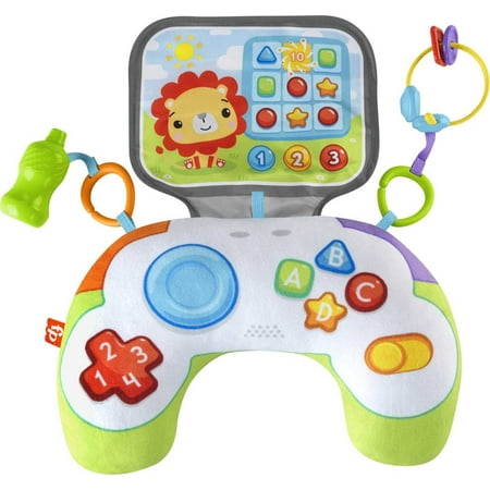 Fisher-Price Littlest Gamer Tummy Wedge with 2 Linkable Baby Toys for Newborns