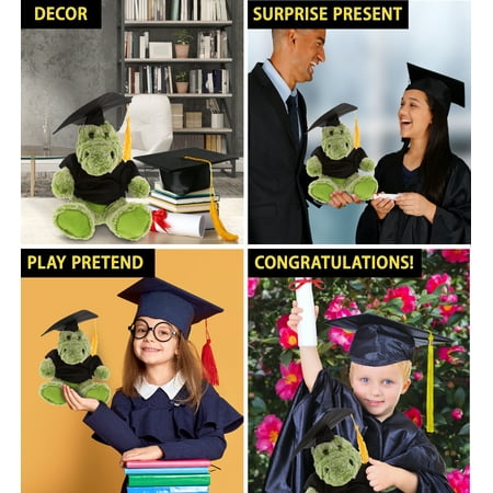 DolliBu Sitting Alligator Graduation Plush Toy - Soft Graduation Stuffed Animal Dress Up with Gown & Cap with Tassel Outfit - Cute Congratulatory Graduation Gift - 8 Inches