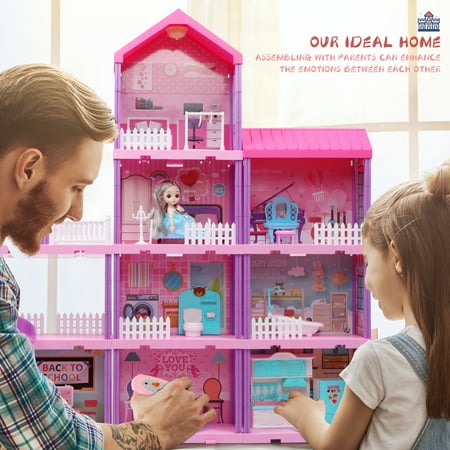 Hot Bee 36 inch Dollhouse Playset Girl Toys, 11 Rooms with Doll Toy Figures Toddler Playhouse Christmas Birthday Gifts for 3 4 5 6 7 Year Old Girls