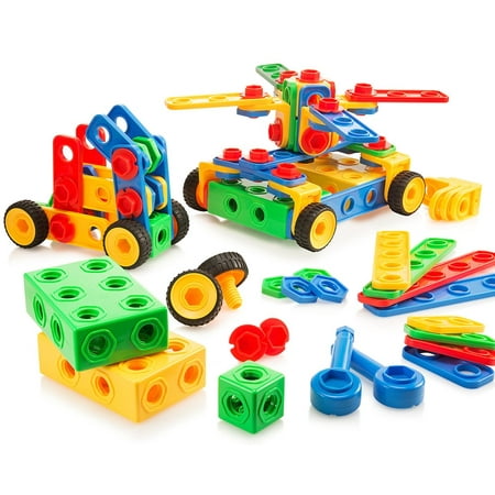 Building Blocks 104 Set - Building Toys with Car Wheels - STEM Construction Educational Fun Toy Set, Best Toy Blocks Ages 3 Years and Up - Great Educational Toys Building Sets - Play22USA