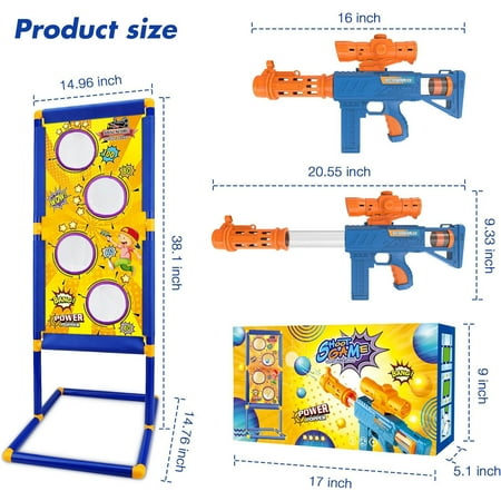 BEEPRINCESS Shooting Game Toy for Age 6, 7, 8, 9, 10+ Years Old Kids Boys - 2 Pack Air Toy Guns & Shooting Target & 24 Foam Balls - Ideal Gift for Christmas Birthday - Compatible with Toy Guns