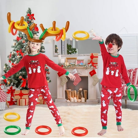 2 Pack Inflatable Reindeer Antler Ring Toss Game for Christmas Party, Set of 2 Antler Hats with Rings for Kids Adults Family Xmas Fun Games (12 Rings, 2 Antlers, 2 Noses, 1 Pump)