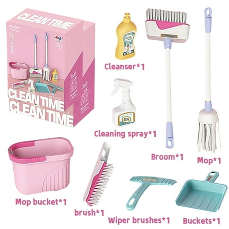 Style-Carry 8 Pcs Kids Cleaning Set, Kids Toys for Girls 3 4 5 6 Years, Pretend Play Housekeeping Tools Toys Broom and Mop Set Birthday Gift for Girls (Pink)