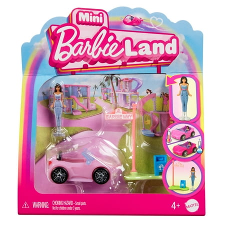 Barbie Mini BarbieLand Doll & Vehicle Set with 1.5-inch Doll & Convertible Car with Color-Change