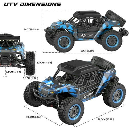 Contixo RC Off-Road UTV, 1:16 Scale, 4WD, 2.4GHz, LED Headlights, Remote Control Car for Kids & Adults – Blue