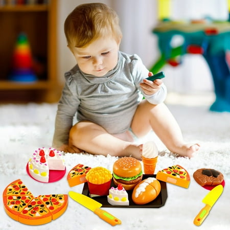 Weloille 20Pcs Pretend Play Food Gift Sets for Kids Kitchen, Pizza Toy Food & Cutting Fake Food - Play Kitchen Toys Accessories, Pretend Food Toys Multicolor, Plastic