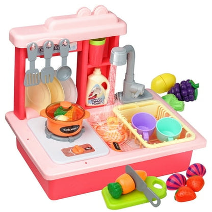 YCFUN Toy Play Sink, Pretend Play Kitchen Sink with Running Water for Kids Girls Boys