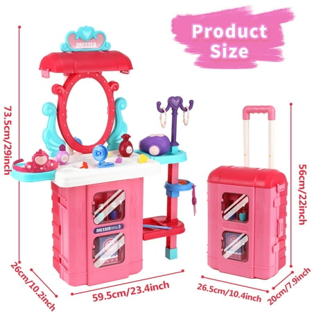 Lictin 38Pcs Toddler Makeup Vanity Set, 3 in 1 Princess Girls Vanity with Music, Kids Makeup Table Toys with Makeup Accessories, Pretend Play Toys Gift for Girls Ages 3 4 5 6, Pink