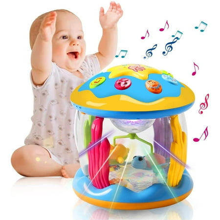 Baby Toys 6 to 12 Months, Educational Learning Toys Rotating Projector Drum with Melodies , Musical Light up Toys for Toddlers 1 2 3+ Year Old Boys Girls Baby Gifts