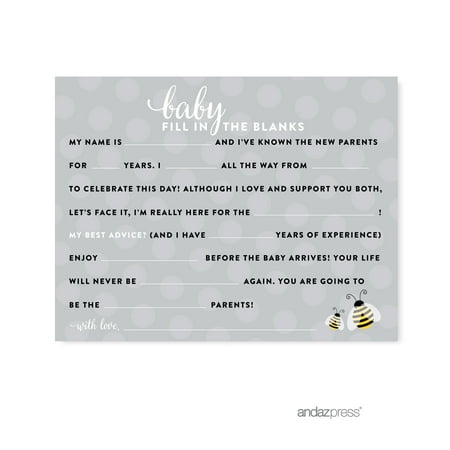 Fill-In-The-Blank Mama to Bee Bumblebee Gender Neutral Baby Shower Games , 20-Pack