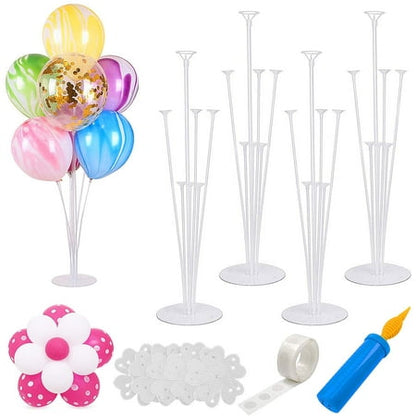 4 Sets of Balloon Table Stand Kit (7 Sticks 7 Cups 1 Base), Reusable Clear Balloon Centerpiece Stand Table Desktop Holder with 1 Pump for Valentine's Day Birthday Wedding Party