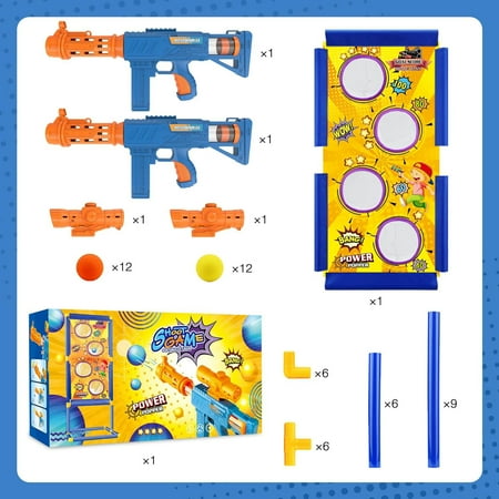 BEEPRINCESS Shooting Game Toy for Age 6, 7, 8, 9, 10+ Years Old Kids Boys - 2 Pack Air Toy Guns & Shooting Target & 24 Foam Balls - Ideal Gift for Christmas Birthday - Compatible with Toy Guns