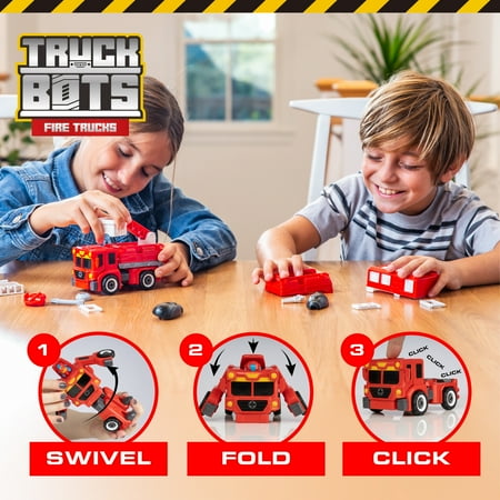 USA Toyz Red Bots Firetruck Vehicle Playset Trucks Toys for Kids Ages 3+ (19 Pieces)