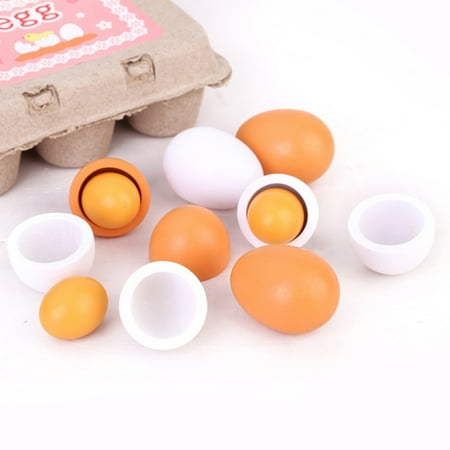 GEjnmdty 6PCS Realistic Egg Toys, Pretend Play Kitchen Toys Wooden Eggs Yolk Toy Educational Toy Easter Egg with Storage Box Birthday Gift Toys for Kids Child Baby