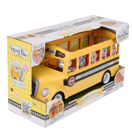 Honey Bee Acres Yellow Sunshine School Bus with Lights & Sounds, Doll Included, Children Ages 3+