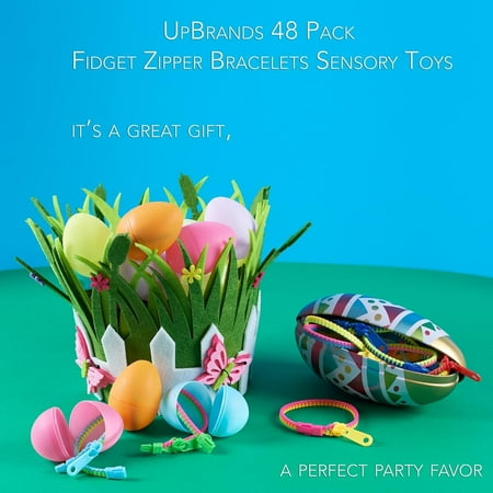 UpBrands 60 Easter Egg Fillers Small Toys: Zipper Bracelets 7 1/2” Sensory Bulk Set, Fidget Toys, Kit for Easter Egg Hunt, Birthday, Goodie Bags, Pinata Filler, Classroom Rewards