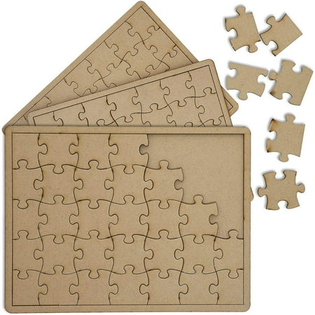 3 Pack 10x7 inch Wooden Blank Jigsaw Puzzles to Draw On – Make Your Own Canvas for DIY Crafts, 35 Pieces