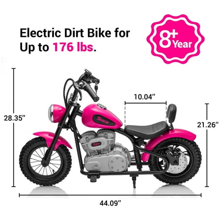 Track 7 36V Electric Dirt Bike for kids, 350W Ride on Motorcycle with Twist Grip Throttle, Hand-Operated Brakes, Key Start, Off-Road Motocross Speed Up to 15 MPH, Age 8+, Pink