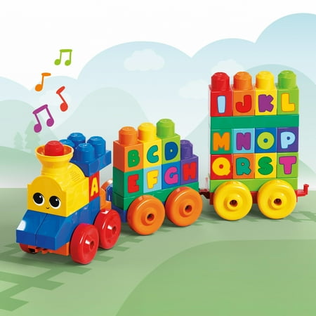 MEGA BLOKS Toy Blocks ABC Musical Train with Sounds and Music (50 Pieces) for Toddler