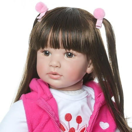 Zimtown 24" Reborn Baby Doll Silicone Doll Long Hair Pink Dress Girl