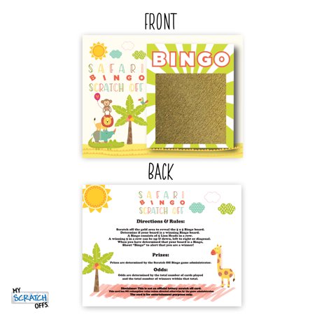 My Scratch Offs Baby Shower Sprinkle Safari Animal BINGO Scratch Off Tickets Party Favors Game 26 Cards w/ 2 Winners Scratch and Win Birthday Promotional Fundraising Lotto Lottery Scratcher