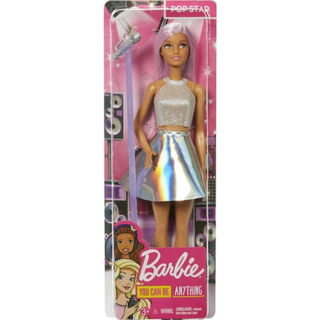 Barbie Pop Star Fashion Doll Dressed in Iridescent Skirt with Pink Hair & Brown Eyes