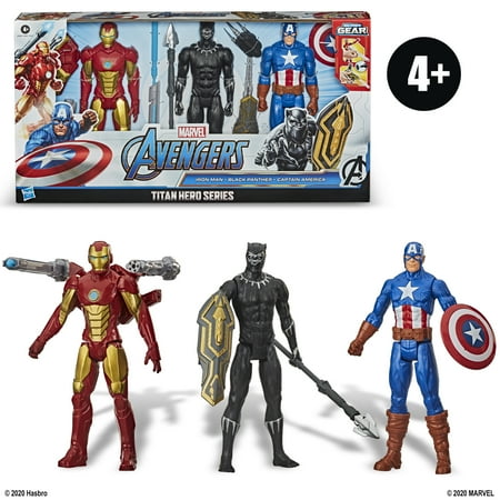 Marvel: Avengers Titan Hero Series Captain America, Black Panther, and Iron Man Kids Toy Action Figure Set for Boys and Girls Ages 4 5 6 7 8 and Up (12”)